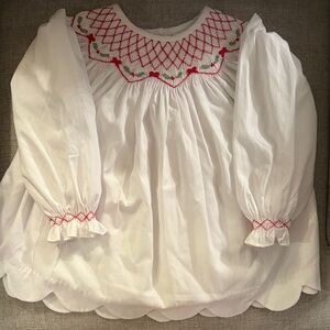 White and Red Embroidered Kids Blouse